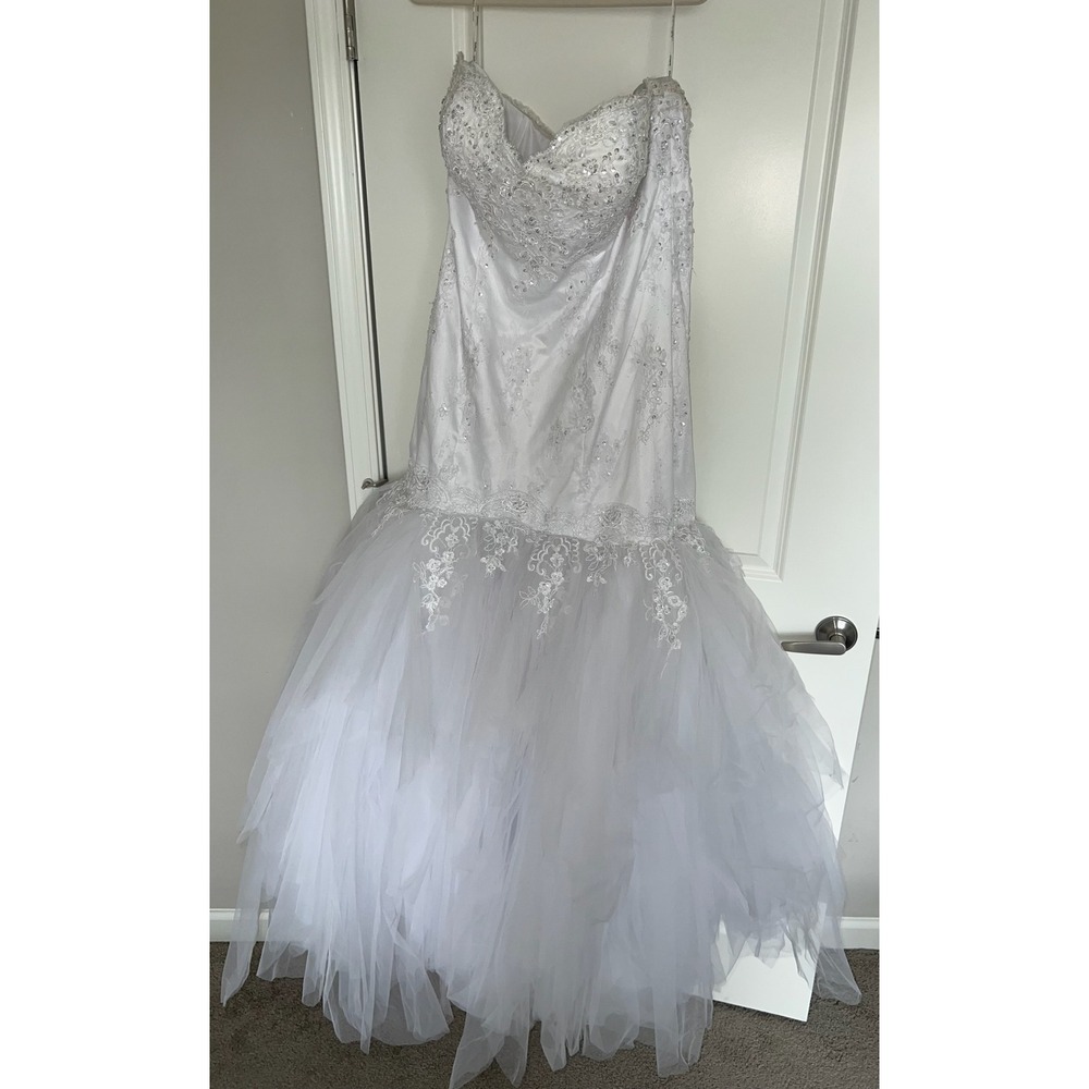 Juliet White Lace Sequin Beaded Mermaid Wedding Dress Corset Back 3XL